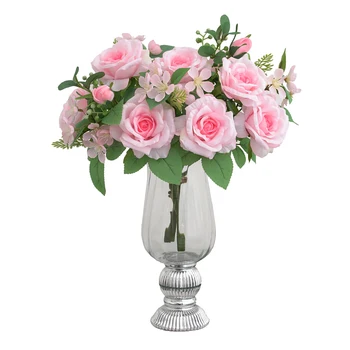 7 Glav Umetno Rose Cvet Šopek Svile Pravi Dotik Ponaredek Cvetja za Dom Vrt Dekoracijo svate Dobave Cvetlični