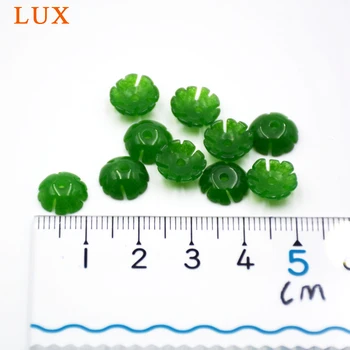 LUX Naravne zeleno cvet ročno izrezljane kristalni kamen kroglice čarobne gumbe za nakit, izdelava DIY kroglice jades skp