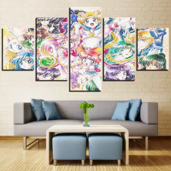 Modularna Plakat Sailor Moon Sodobne HD Tiskanja Wall Art Platno Anime Slika 5 Kosov Barve Lepa Gospa Doma Dekor Okvir Dnevna Soba