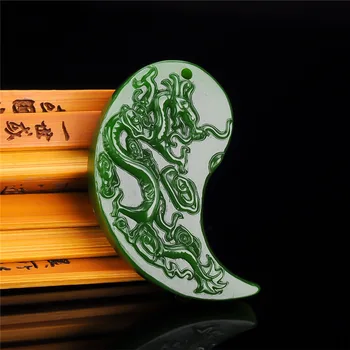 Naravna Zelena Ročno izrezljane Jade Obesek Nakit Ogrlica Moda Ljubitelje Zmaj in Feniks Jade Obesek