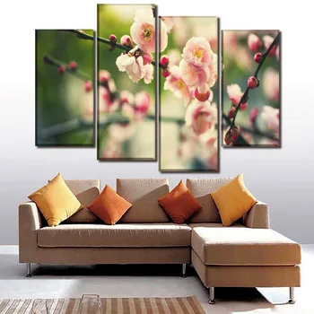 Platno Sliko Wall Art Domu Dekorativni 1 Kos/4 Kos Bloom Češnjev Cvet Barvanje, Tiskanje Lepa Pokrajina Plakat Okvir