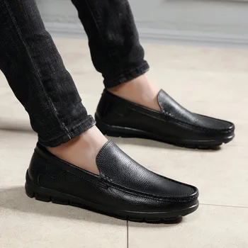 Pravega Usnja za Moške Priložnostne čevlji na prostem modni Moški Čoln Moški Čevlji Loafers Visoke Kakovosti Dihanje Zdrsne Na moccasins