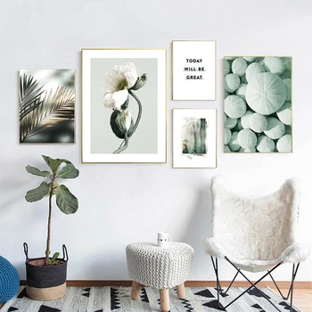 Preprosta, mint zelena rastlina, platno slikarstvo plakatov in fotografij Nordijska minimalističen, dnevna soba kuhinja ozadje dekorativne umetnosti