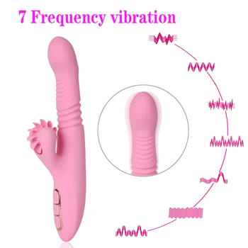 Samodejno Teleskopsko Ogrevanje Dildo, Vibrator Spola, Jezika Roller Lizanje Klitoris Stimulator G-Spot, Vibratorji Sex Igrače za Ženske