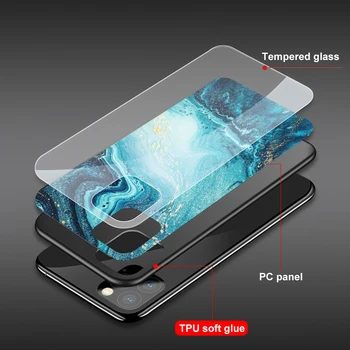 Sijajna Marmorja Teksturo Primeru Za iPhone 12 11 Pro Max Mini Funda za iPhone 7 8 6 6S X XR XS Max SE 2020 Plus Kaljeno Steklo Telefon