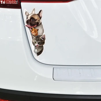 Tri Mishki WCS087 8*20 cm pes, mačka miško proti steni, avto nalepke smešno pisane avto nalepke auto avtomobilskih nalepk