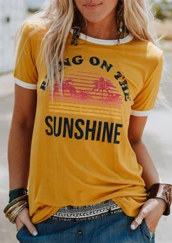 U-PRISEGAJO Ženske T-Shirt Bi na Soncu Črke Natisni T-Shirt Kratek Rokav Femme Kratek Rokav Vrhovi Camiseta Mujer