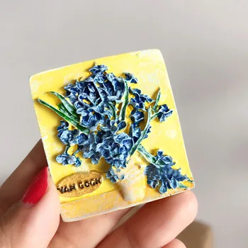 Van Gogh Slikarstvo Hladilnik Magnet Kvadratni Okraski, Magnetne Nalepke Sporočilo Utrjevalec Smolo, Sončnično Hladilnik Magneti Doma Dekor
