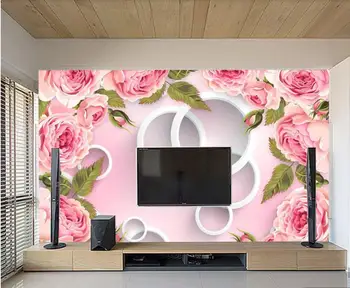 WDBH po Meri foto zidana 3d ozadje Krog pink rose cvet ozadju doma dekor 3d steno stensko ozadje za dnevno sobo