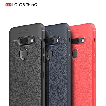 Za LG G8 ThinQ / G8ThinQ Razkošje Mehke Silicij Litchi Strije Usnje Primerih Za LG G8 ThinQ Primeru Coque Šok Dokaz Hrbtni Pokrovček
