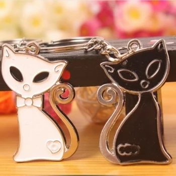 1 Par Nov Modni Črno-Belega Mačka, Lisica Obeski Keychain Obroči Ključnih Verige & Obroč Imetnik Keyring Porte dekoracijo Darilo