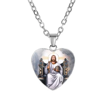 12 Stil Križanje INRI Kristusa Ogrlica za Ženske Steklo v obliki Srca Verske Obesek Clavicle Verige Krst Nakit Darilo
