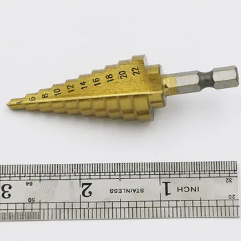 1pcs 4-22 mm HSS Hitrost Jekla Titanium obložene Stopil Vaja ročna Orodja Karbida Sveder Les Les Metal Korak Drill Bit