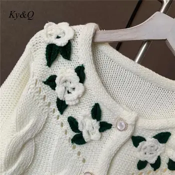 2020 Jeseni Čisto Nov Vezene Tri-Dimenzionalni Cvet Knitted Zgornji del Ženske okoli Vratu Jopico Luxuary Pulover