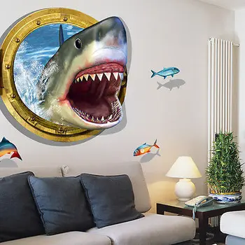 3D Shark Lina Stališča Izmenljive Stenske Nalepke PVC Stensko Nalepko Otroci Doma Dekor