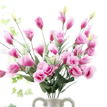 7 Glav Eustoma Svile Umetno Cvetje za Poroko Doma Dekoracijo Šopek rož Ponaredek Cvet Veje 79 cm
