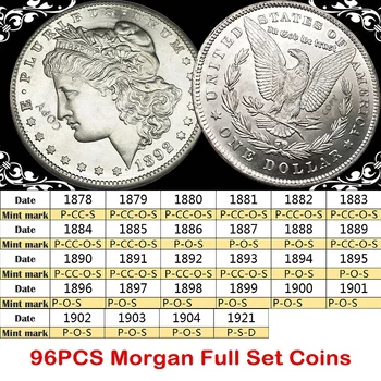 96PCS 27 g brnenje USA Morgan Kovancev, Nastavite 1887-1921 Starinsko ZDA Dolarja KOPIJO Spominski Replika