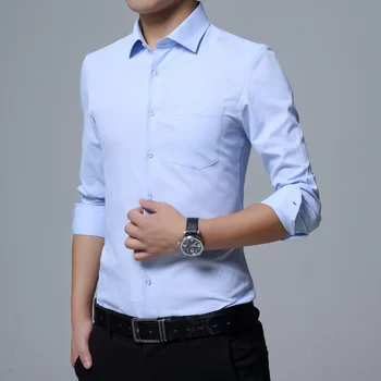 Bela Črna Modra Poslovno Obleko Majica Moški Modni Majice Z Dolgimi Rokavi Moški Delovni Urad Nositi Majico