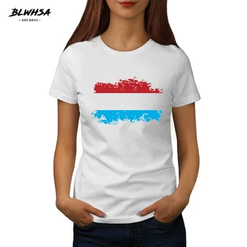 BLWHSA Najnovejši Ženske Poletje T-shirt Priložnostne O-Vrat Barva Luksemburg Nacionalno Zastavo Base Majica s kratkimi rokavi Ženske Bombaž Vrh