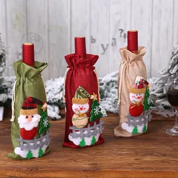 Božič Santa Claus Snežaka Vina, Steklenico Kritje Okras Kuhinje, za Novo Leto, Božič Večerjo D5BD