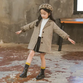 Dekleta 2020 Nov Modni Volnene Tkanine, Srednja in Velika otroška Oblačila korejskem Slogu Bombaž-Oblazinjena Jeseni in Pozimi Plašč