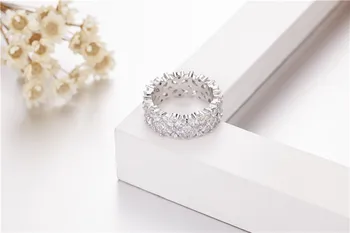 Elegantno Cvet Obliko Obljubo 925 Sterling srebrni prstan Luksuzni Simulirani Diamant Udejstvovanje, Poročni Bend, Obroči za ženske, Nakit