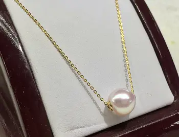 Lep AAA 8.5-9 mm Japonska Akoya belo roza krog pearl obesek 18-inch