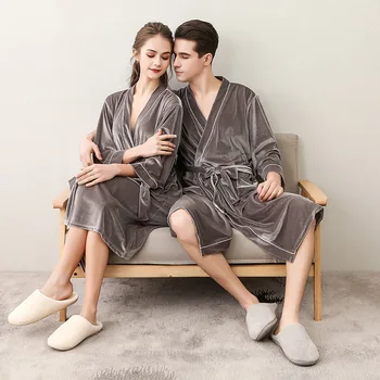 Moške in Ženske Spolne Mehko Sleepwear Dolgi kopalni plašč s Waistband Pozimi Nekaj Velur Nightgowns