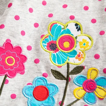 NOV Baby Dekleta Cvetlični Obleko Otroci Vezene Cvet Dolg Rokav Bowknot Kariran Mozaik Obleke Otroško Jeseni Priložnostne Obleke