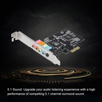 PCI-E Express Kartice 5.1 Zvok, 5 Vrat Zvočno Kartico Stereo Surround Sound Card za Namizni Črno