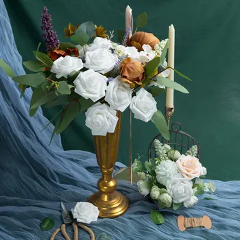 Ponaredek Cvetje za Dekoracijo Umetno Cvetje Rose Šopek iz Lateksa, Pene, Šampanjec Družico Poroko DIY Dekorativni Cvet 20PCS