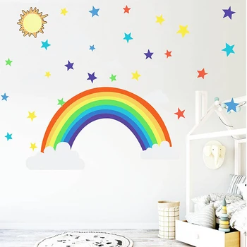 Risanka Rainbow stars Stenske Nalepke za Otroke sobe Dnevna soba Vrtec okraski ozadje Srčkan Zidana Vrtec Nalepka