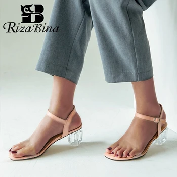 RIZABINA Barva Ženske Sandale, ki Modne Kovinske Sponke Open Toe Ženske Čevlje Debele Pete Priložnostne Potovanja Lady Obutev Velikost 34-43