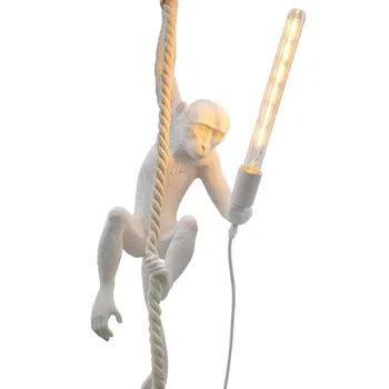 Sodobna Golden White Smolo Opica Obesek Lučka Vzmetenje svetilka Mansarda Konoplja Vrv Obesek Luč za Domačo Razsvetljavo