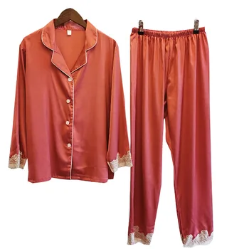 Ustvarjanje 101 nove dolgimi rokavi ženske pižame ledu svileni tanek Proti-vrat jopico domov storitev obleko, dvodelno,