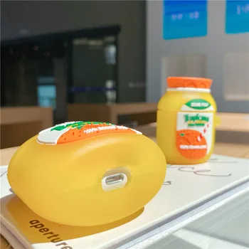 Za Airpods 1/2 Primeru,3D Pomarančni sok Primeru Za Airpods Primeru Silikonski Slušalke Slušalke Cover Za Apple Airpods Pro Primeru