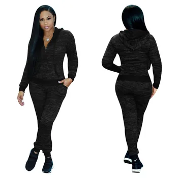 Črn pulover s kapuco Športno Obleko, dvodelno, Nova Moda Vroče Prodajo Priložnostne Obleko Ženski Šport vari Slog Majica za Šport