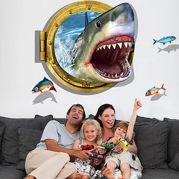 3D Shark Lina Stališča Izmenljive Stenske Nalepke PVC Stensko Nalepko Otroci Doma Dekor