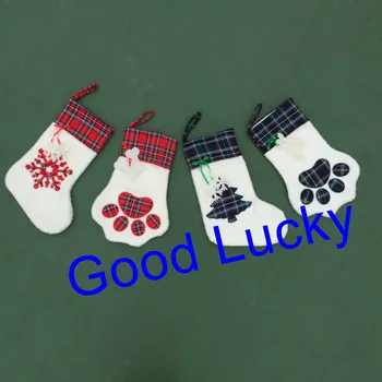 60pcs/veliko brezplačna dostava na debelo monogram kariran pes Božič šapa nogavice imetniki 4 stilov mešani dobre kakovosti otroci darilne vrečke