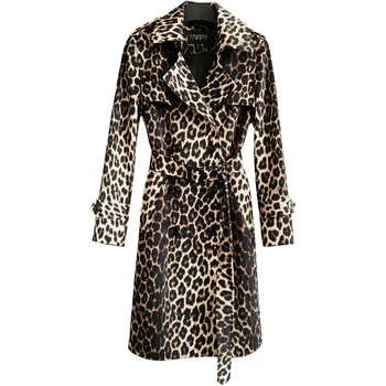Britanski ženski Leopard Slog Tiskanja Jarek Plašč Ženske S Pasom Dvojno zapenjanje Dolg jarek Jeseni slim oblačila Velikosti 4XL