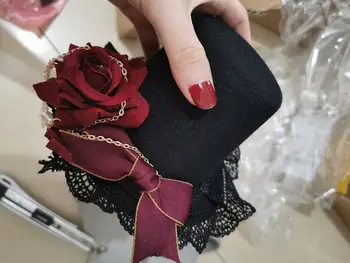 DIY Pokrivala Ročno Gothic Lolita Rose Križ cilinder Ostra Glavo KC Lase Posnetek Letnik Punk Dekle Cosplay Lasje Okras