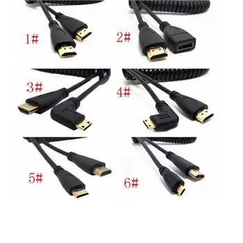 HDMI Pravico Kota, Mini HDMI, Micro Hdmi Pomlad Curl Prožni Kabel V1.4 DSLR HD Video Kabli sd