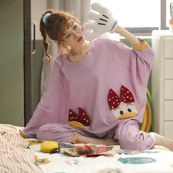 Korejski Risanka Pižamo Ženske Dolgo sleeved Hlače, Bombaž Cute Raco Seksi Trend Japonski Domov Storitev Obleko, dvodelno, Pajama Set