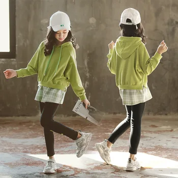 Korejski Slog Trenirka za 12-letna Dekleta Ruffle Obleke Dekliška Oblačila 10 12 Leto Baby Dekleta Kompleti Oblačil Športne Obleke Hoodies