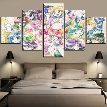 Modularna Plakat Sailor Moon Sodobne HD Tiskanja Wall Art Platno Anime Slika 5 Kosov Barve Lepa Gospa Doma Dekor Okvir Dnevna Soba