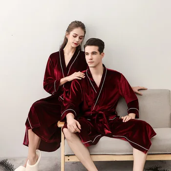 Moške in Ženske Spolne Mehko Sleepwear Dolgi kopalni plašč s Waistband Pozimi Nekaj Velur Nightgowns