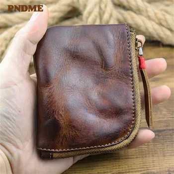 PNDME ročno prva plast cowhide kovanec torbice retro preprosto majhno dnevno mehko pravega usnja z kovanec zadrgo kreditne kartice torbe