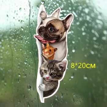 Tri Mishki WCS087 8*20 cm pes, mačka miško proti steni, avto nalepke smešno pisane avto nalepke auto avtomobilskih nalepk