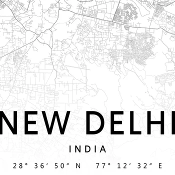 Črno Bel New Delhiju V Indiji Zemljevid Mesta Umetnosti Plakat Moderne Stenske Umetnosti Platno Slikarstvo Nordijska Dekorativne Slike Office Home Dekor